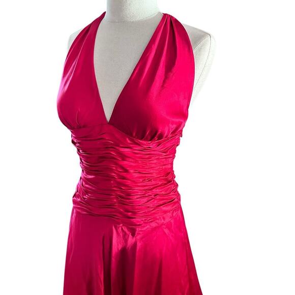 Cache Women's Red 100% Silk Satin Halter Neckline Tie Back Midi Dress Size 6 - Picture 3 of 11